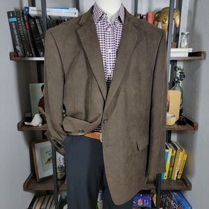 Andrew Fezza BAXTER Men's Suede Sport Coat Blazer Two Button Brown Polyester 52R